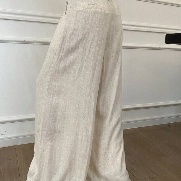 Apricot Casual Women's Pleated Waistband Drawstring Tassel Decor Pants - Picture 6 of 8